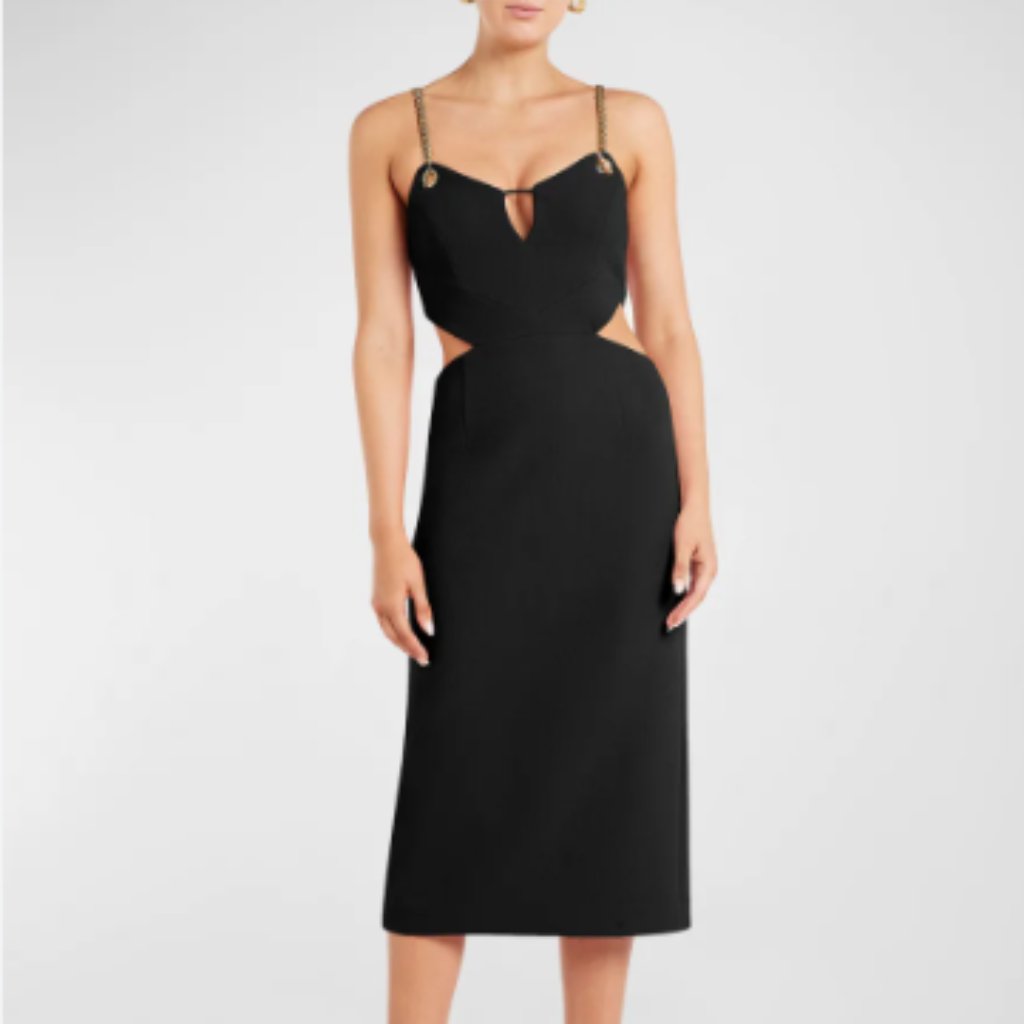 Rebecca Vallance Dulce Amore Cutout Chain-Strap Midi Dress Sz 12 Us
